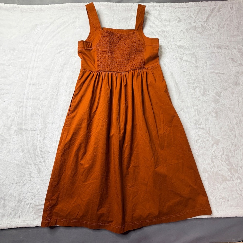 Knox Rose Womens Rust Orange Smocked Midi Dress Pockets, cottage,
prairie, fall - Picture 5 of 10